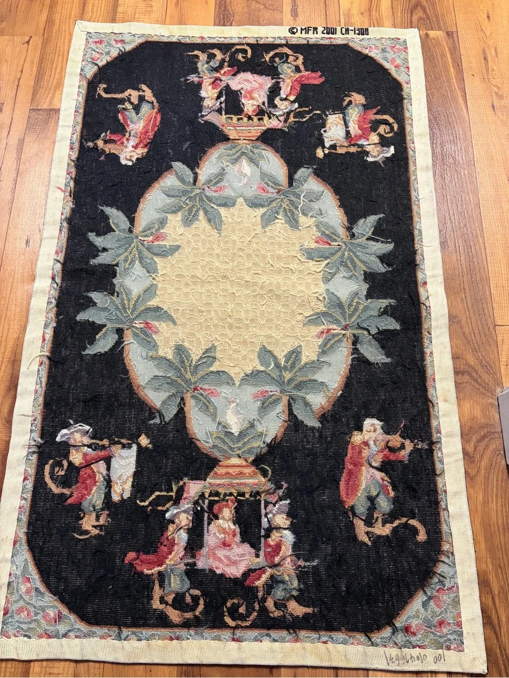 Aubusson Needlepoint Rug-Handmade 100% Wool 2001 China 48 inches X 29 Inches EUC